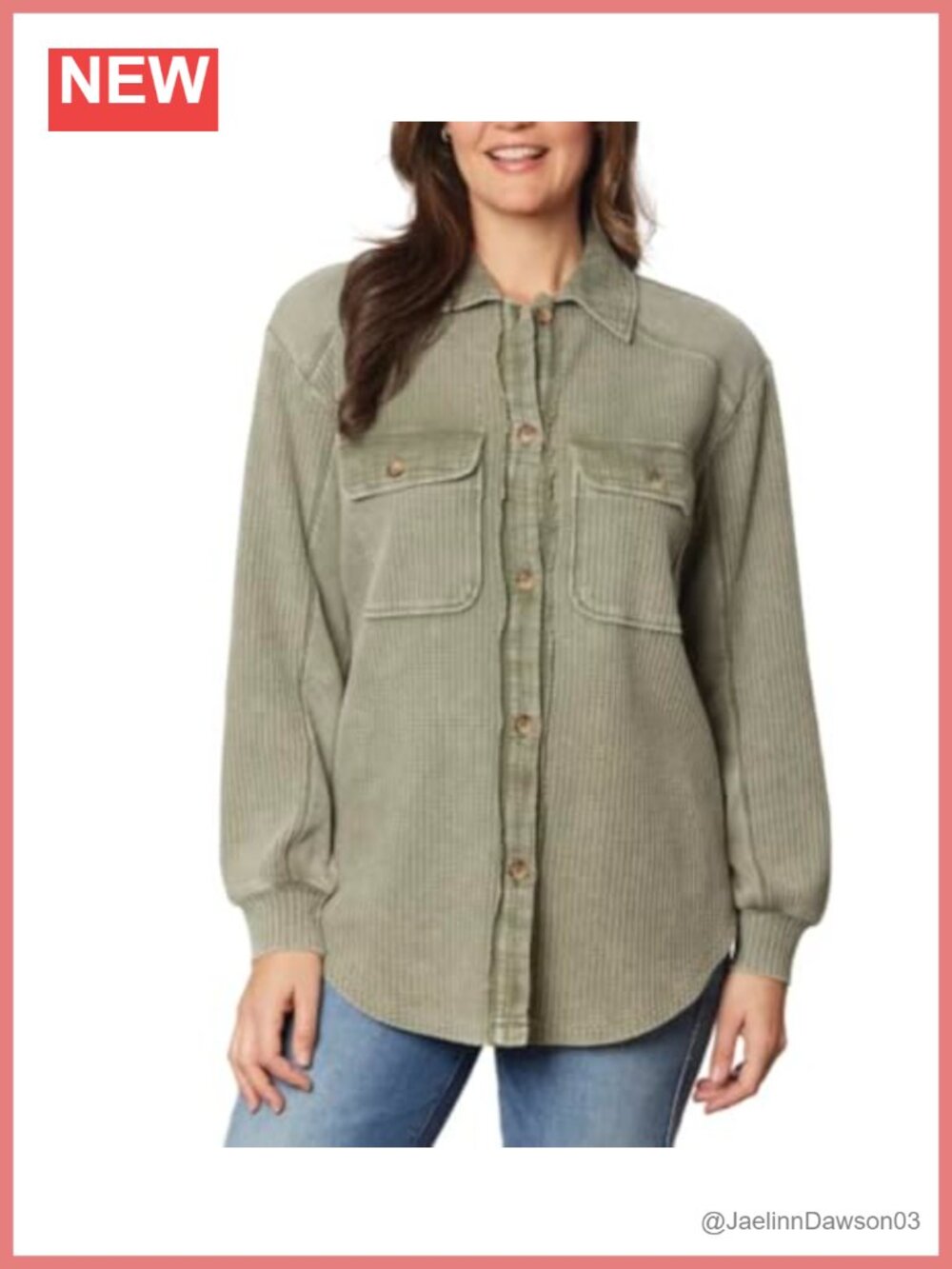 Waffle Knit Button Front Long Sleeve Relaxed Fit Shirt